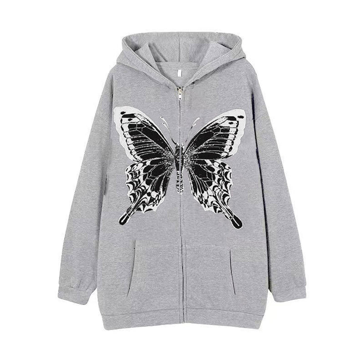 Kvinnors zip hoodie med iögonfallande fjärilsmotiv Mirla-Eva Jonsson