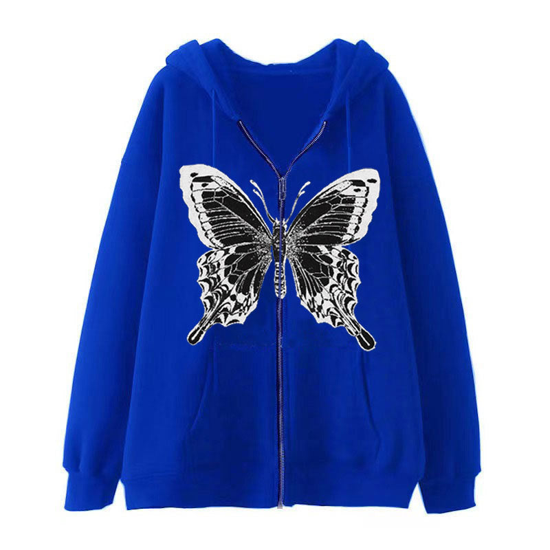 Kvinnors zip hoodie med iögonfallande fjärilsmotiv Mirla-Eva Jonsson