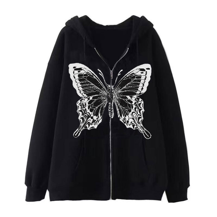 Kvinnors zip hoodie med iögonfallande fjärilsmotiv Mirla-Eva Jonsson