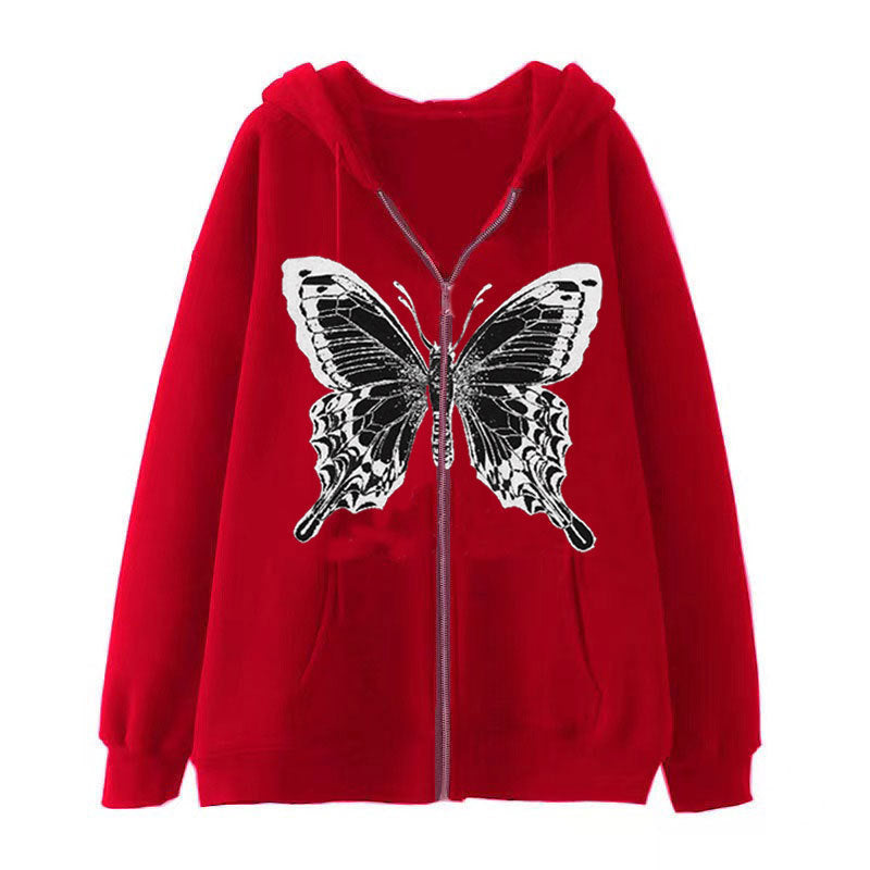 Kvinnors zip hoodie med iögonfallande fjärilsmotiv Mirla-Eva Jonsson