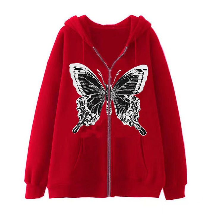 Kvinnors zip hoodie med iögonfallande fjärilsmotiv Mirla-Eva Jonsson
