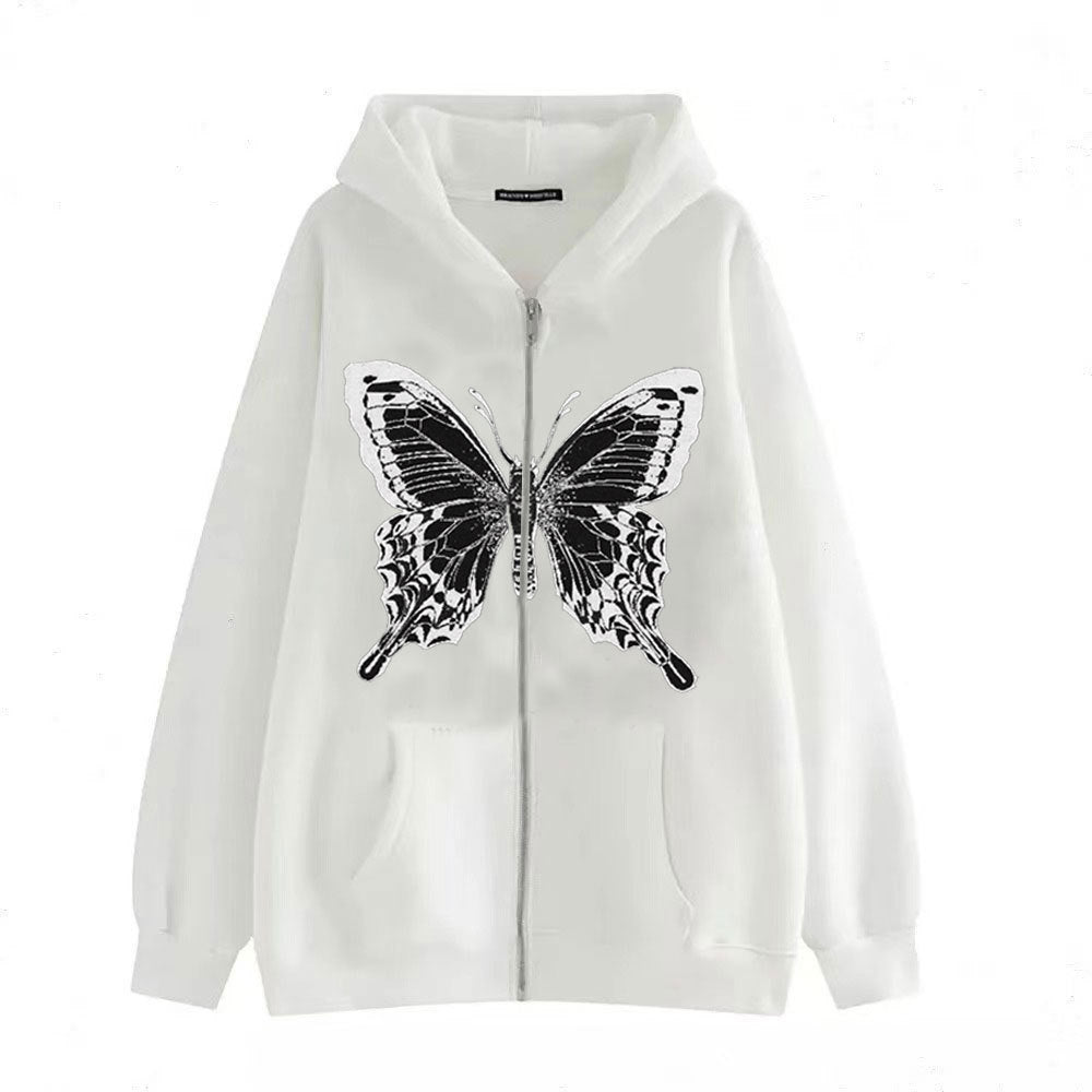 Kvinnors zip hoodie med iögonfallande fjärilsmotiv Mirla-Eva Jonsson