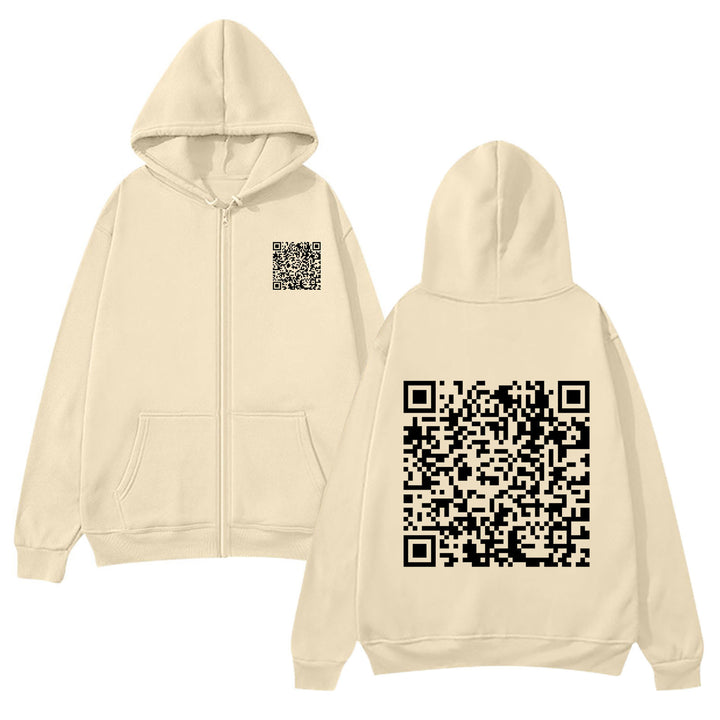 Kvinnotröja med huva och QR-koddesign i mjukt fleecematerial Mirla-Eva Jonsson