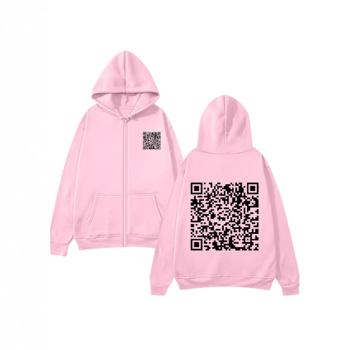 Kvinnotröja med huva och QR-koddesign i mjukt fleecematerial Mirla-Eva Jonsson