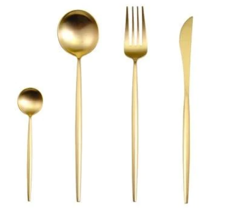 LUXUÖRSETT I ROSTFRITT STÅL 24-DELS GULD-SILVER BESTICKSET-Eva Jonsson