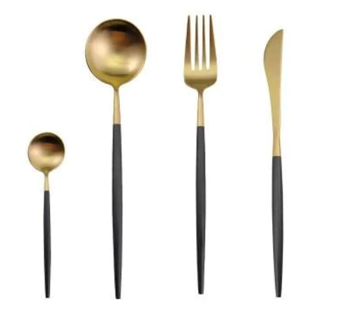 LUXUÖRSETT I ROSTFRITT STÅL 24-DELS GULD-SILVER BESTICKSET-Eva Jonsson