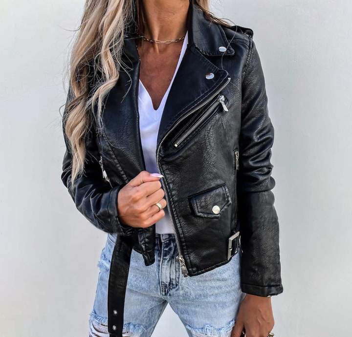 Läderjacka | Bälte | Zip-Up | Bikerjacka | Läderjacka för Kvinnor-Eva Jonsson