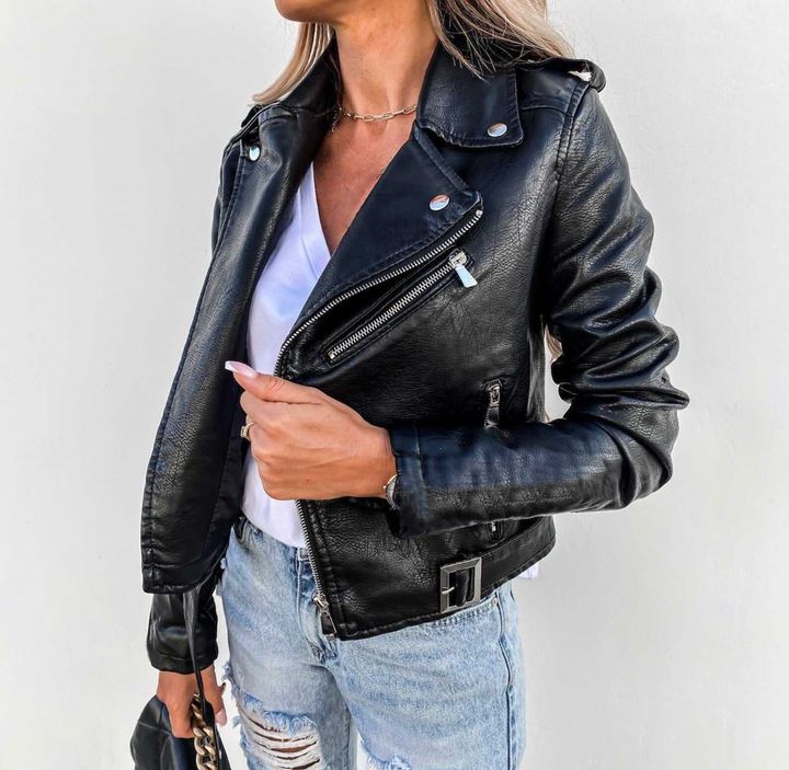 Läderjacka | Bälte | Zip-Up | Bikerjacka | Läderjacka för Kvinnor-Eva Jonsson