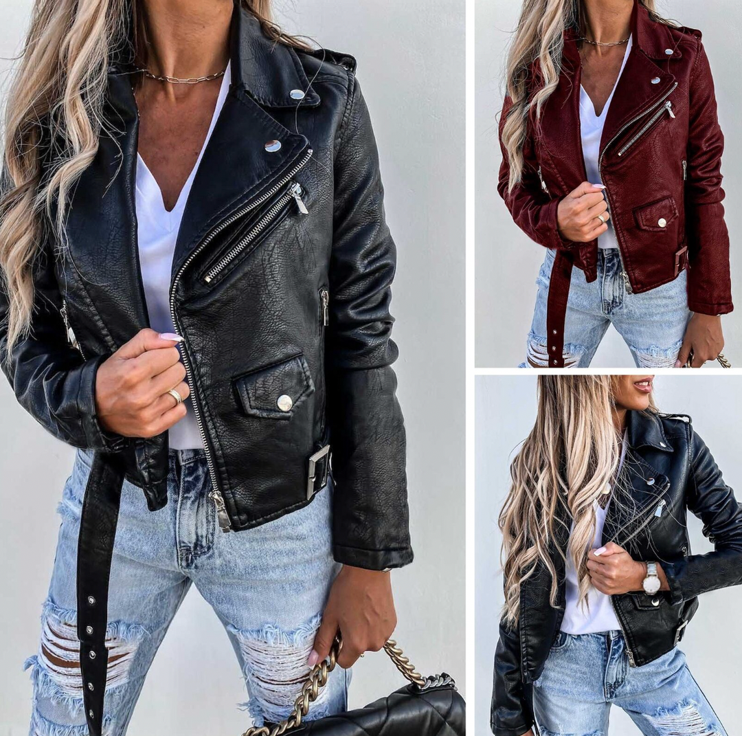 Läderjacka | Bälte | Zip-Up | Bikerjacka | Läderjacka för Kvinnor-Eva Jonsson