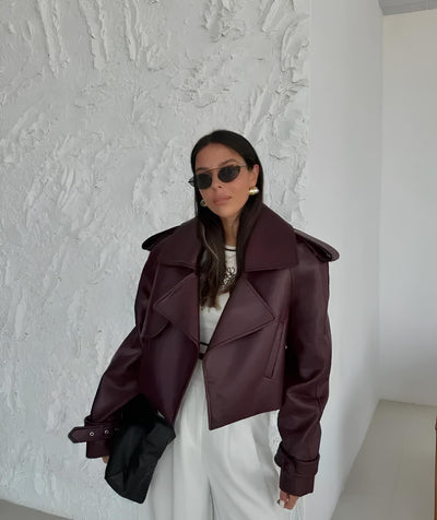 Läderjacka - Faux Leather - Biker - Burgundy Läderjacka - Läderjacka för Dam-Eva Jonsson