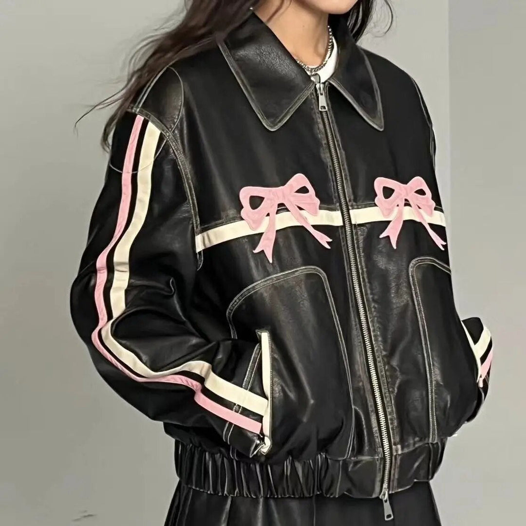 Läderjacka - Rosettmönster - Retro - Bikerjacka - Läderjacka för dam-Eva Jonsson