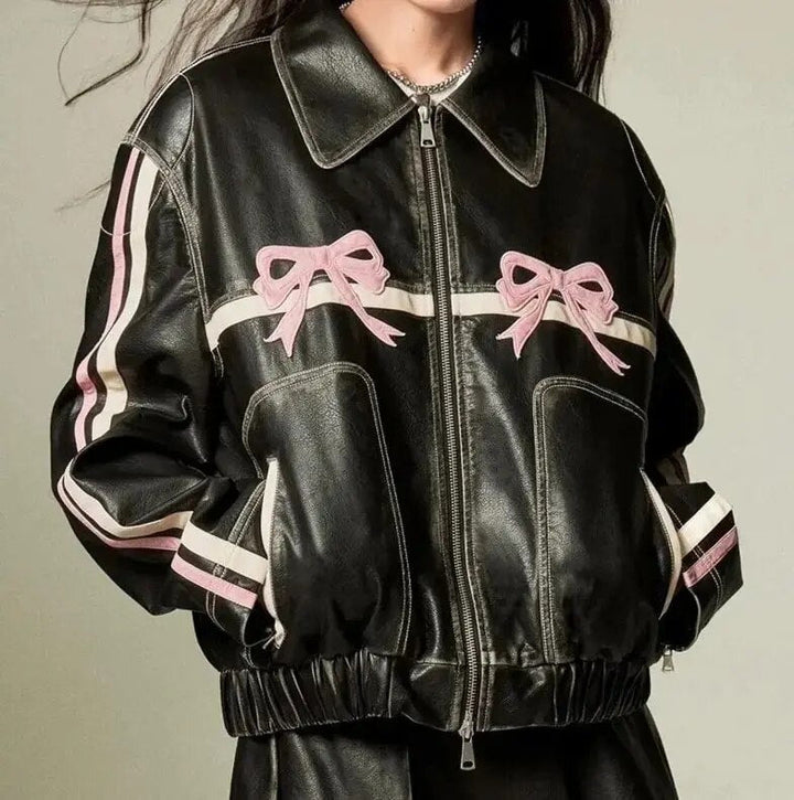 Läderjacka - Rosettmönster - Retro - Bikerjacka - Läderjacka för dam-Eva Jonsson