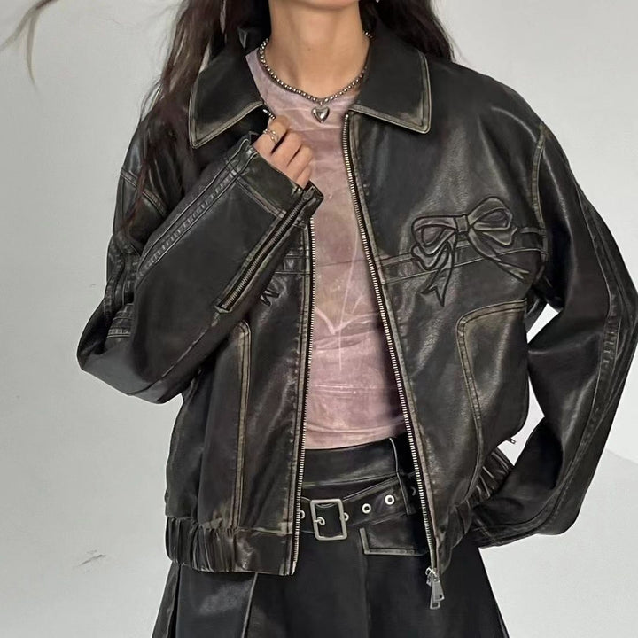 Läderjacka - Rosettmönster - Retro - Bikerjacka - Läderjacka för dam-Eva Jonsson