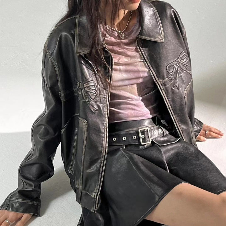 Läderjacka - Rosettmönster - Retro - Bikerjacka - Läderjacka för dam-Eva Jonsson