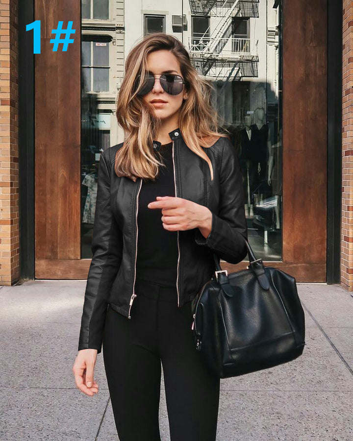 Läderjacka | Zip-Up | Slim Fit | Faux Leather Jacket | Läderjacka för Dam-Eva Jonsson