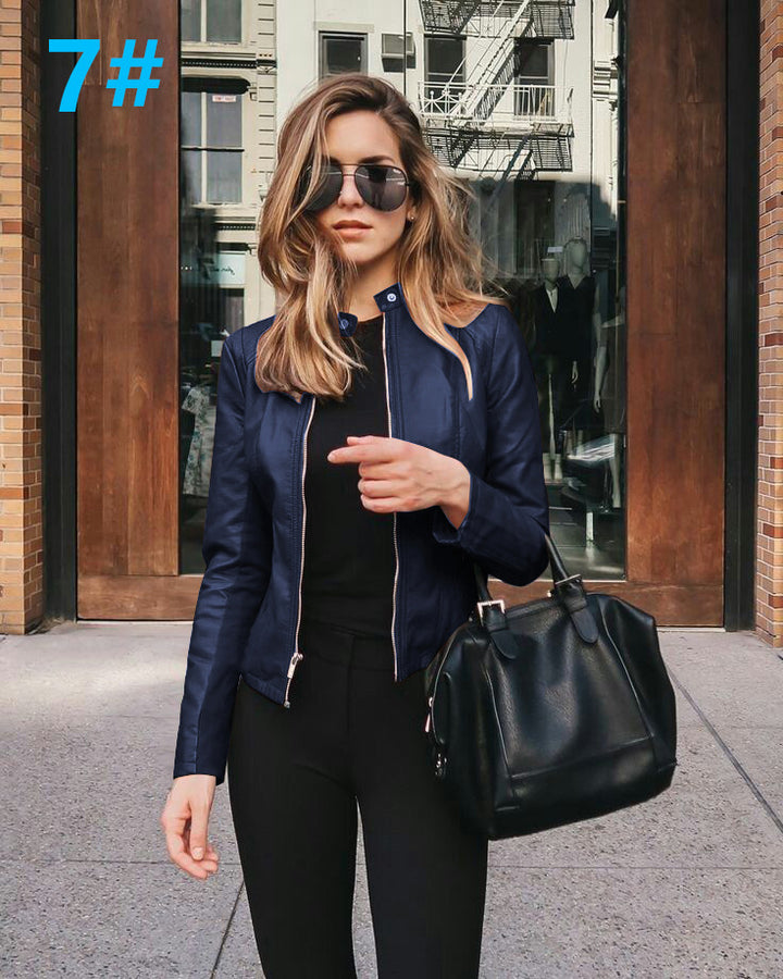 Läderjacka | Zip-Up | Slim Fit | Faux Leather Jacket | Läderjacka för Dam-Eva Jonsson