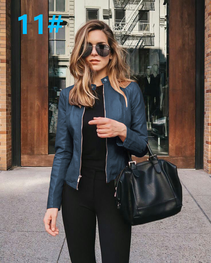 Läderjacka | Zip-Up | Slim Fit | Faux Leather Jacket | Läderjacka för Dam-Eva Jonsson