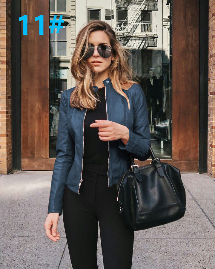 Läderjacka | Zip-Up | Slim Fit | Faux Leather Jacket | Läderjacka för Dam-Eva Jonsson