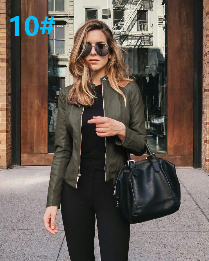 Läderjacka | Zip-Up | Slim Fit | Faux Leather Jacket | Läderjacka för Dam-Eva Jonsson