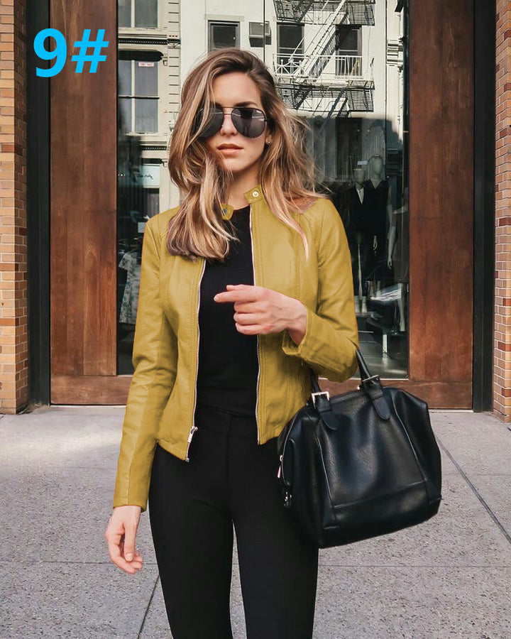 Läderjacka | Zip-Up | Slim Fit | Faux Leather Jacket | Läderjacka för Dam-Eva Jonsson