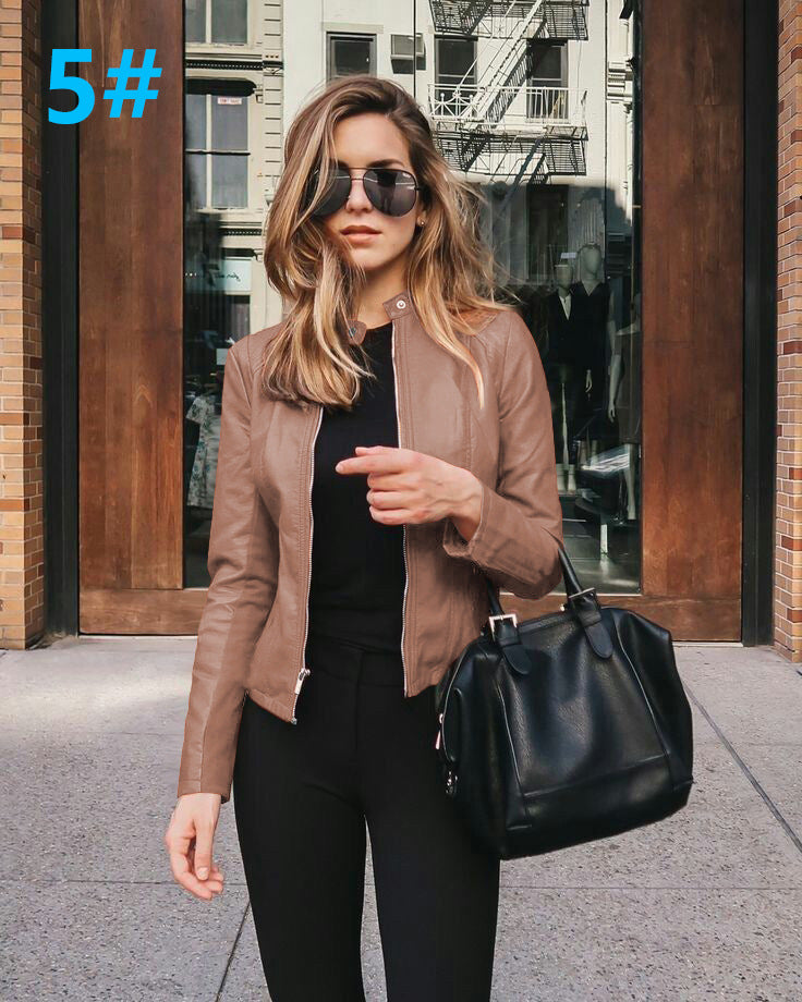 Läderjacka | Zip-Up | Slim Fit | Faux Leather Jacket | Läderjacka för Dam-Eva Jonsson