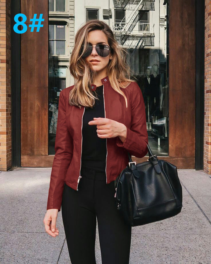 Läderjacka | Zip-Up | Slim Fit | Faux Leather Jacket | Läderjacka för Dam-Eva Jonsson