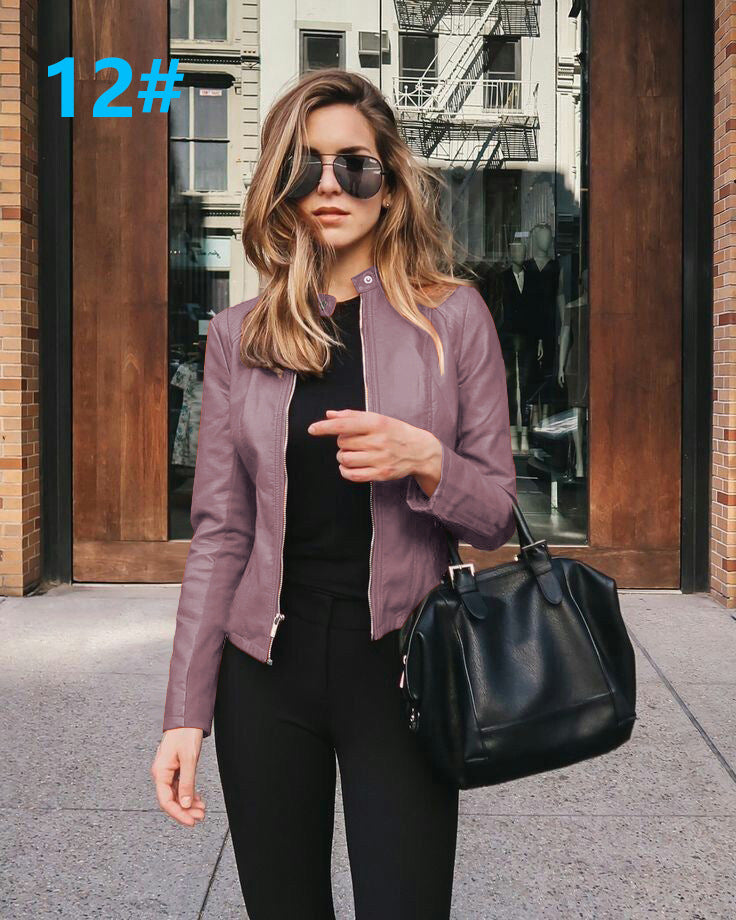 Läderjacka | Zip-Up | Slim Fit | Faux Leather Jacket | Läderjacka för Dam-Eva Jonsson