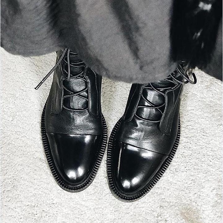 Läderkängor - Vintage Mid Calf Lace Up-kängor för kvinnor-Eva Jonsson