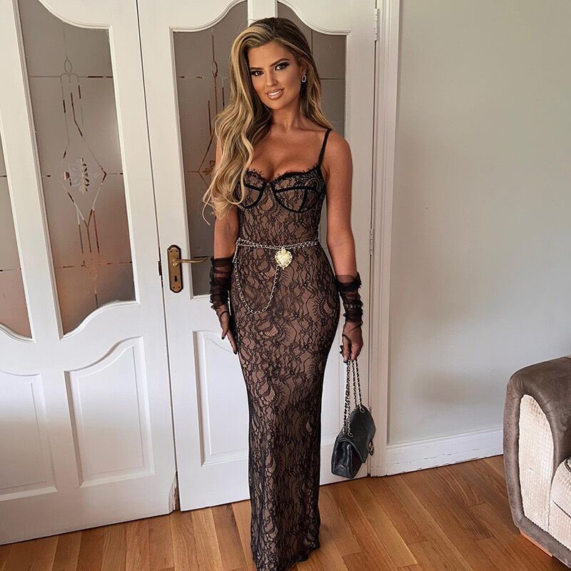 Ladies Elegant lace maxi skirt with deep neckline and body-hugging silhouette Mirla-Eva Jonsson