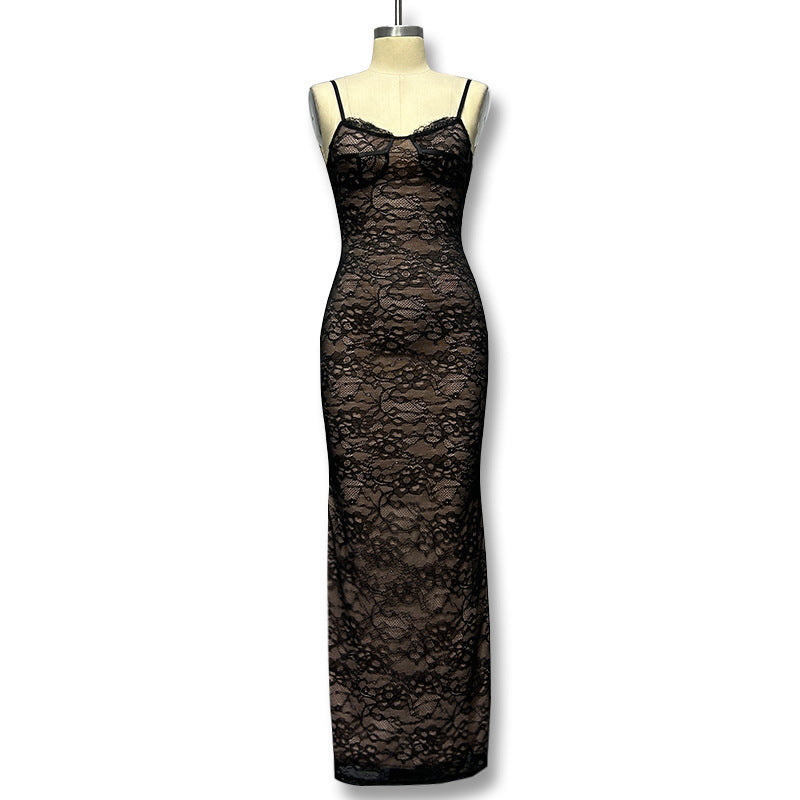 Ladies Elegant lace maxi skirt with deep neckline and body-hugging silhouette Mirla-Eva Jonsson