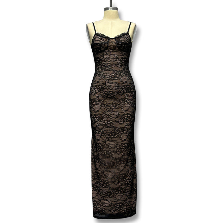 Ladies Elegant lace maxi skirt with deep neckline and body-hugging silhouette Mirla-Eva Jonsson