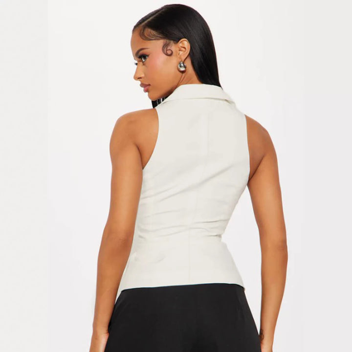 Ladies' elegantly tailored wrap blouse with button placket and collar Mirla-Eva Jonsson