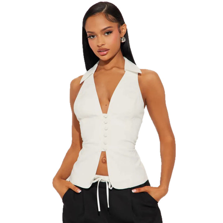 Ladies' elegantly tailored wrap blouse with button placket and collar Mirla-Eva Jonsson