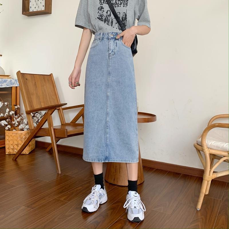 Ladies lång denimkjol med chic slits Mirla-Eva Jonsson