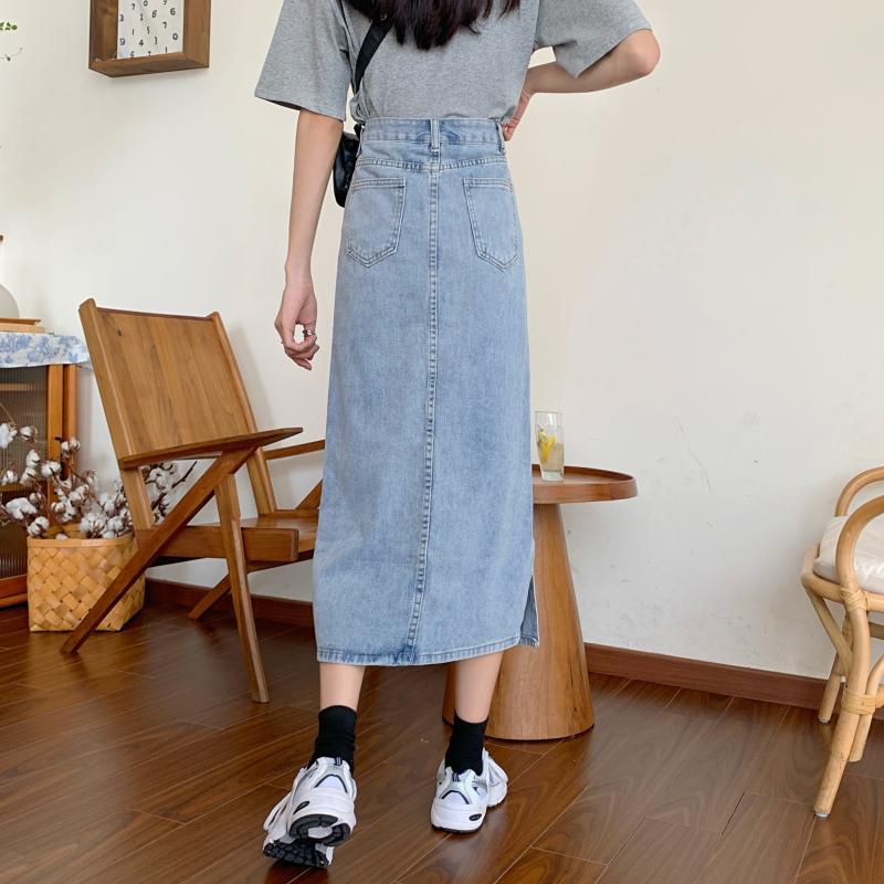 Ladies lång denimkjol med chic slits Mirla-Eva Jonsson