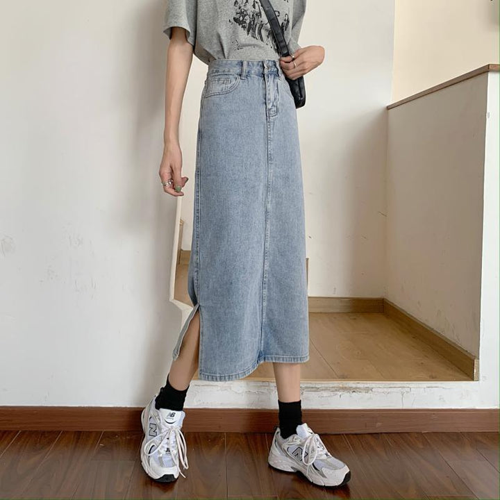 Ladies lång denimkjol med chic slits Mirla-Eva Jonsson