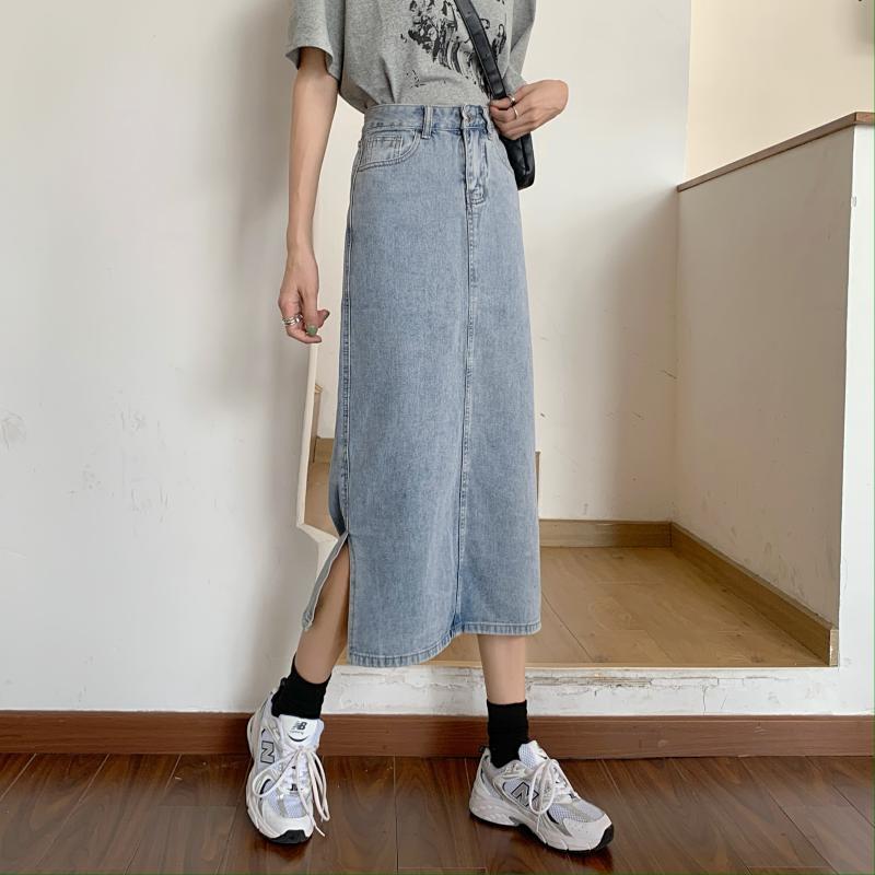 Ladies lång denimkjol med chic slits Mirla-Eva Jonsson