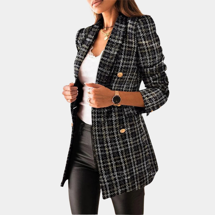 Lång Blazer - Rutig Blazerjacka med lång linje för kvinnor-Eva Jonsson
