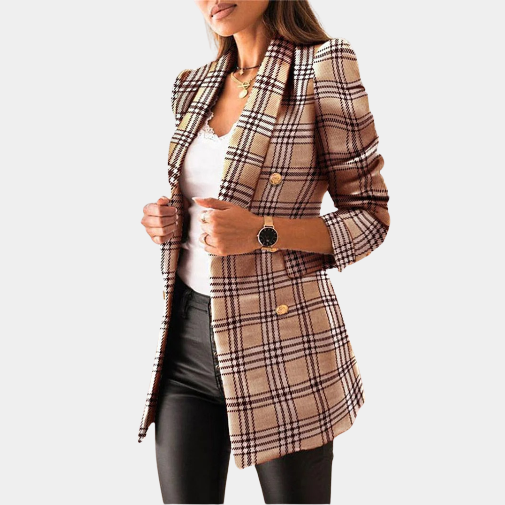 Lång Blazer - Rutig Blazerjacka med lång linje för kvinnor-Eva Jonsson