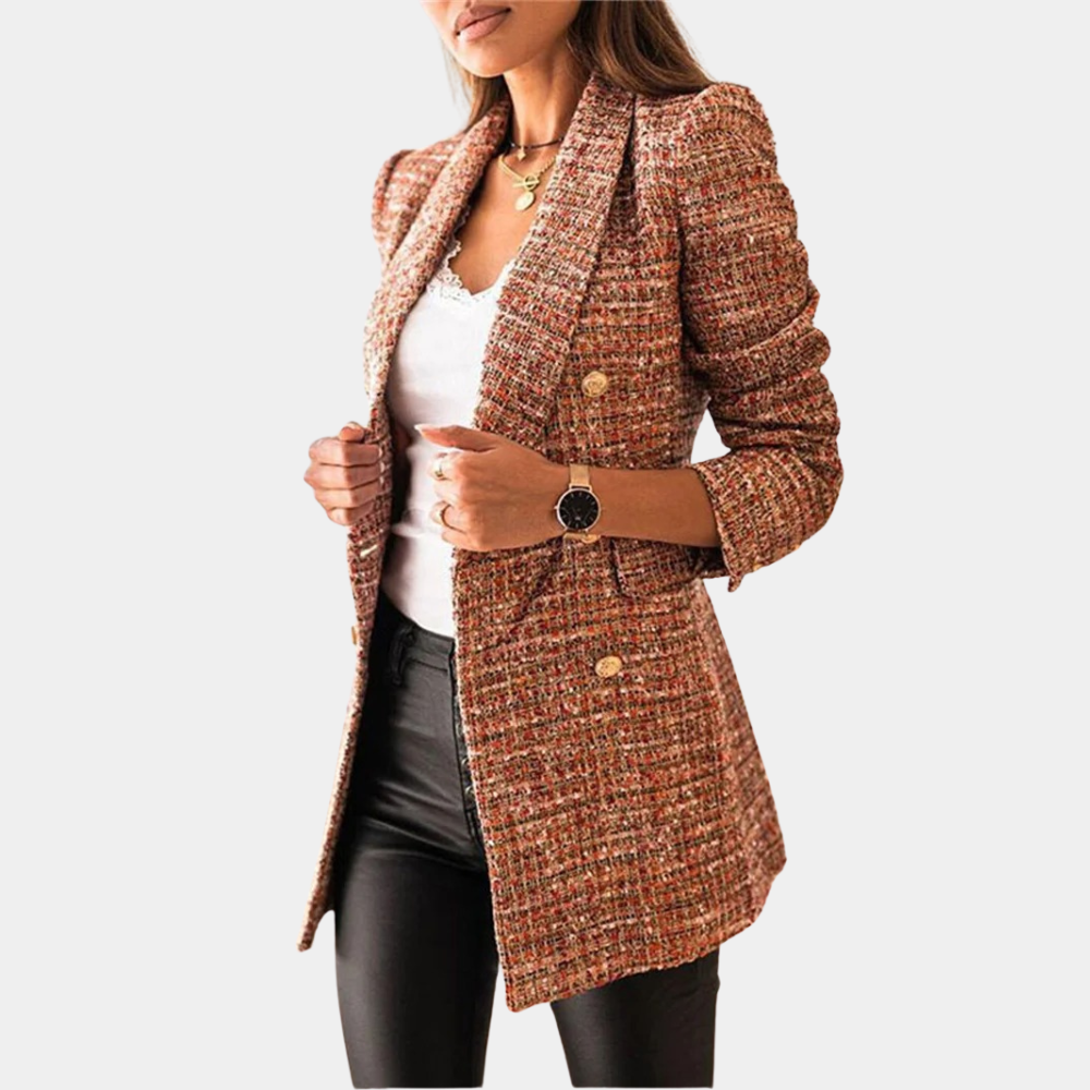Lång Blazer - Rutig Blazerjacka med lång linje för kvinnor-Eva Jonsson