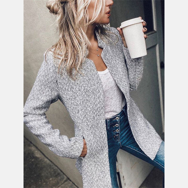 Lång Blazer - Trench Blazerjacka för kvinnor med öppen front för hösten-Eva Jonsson