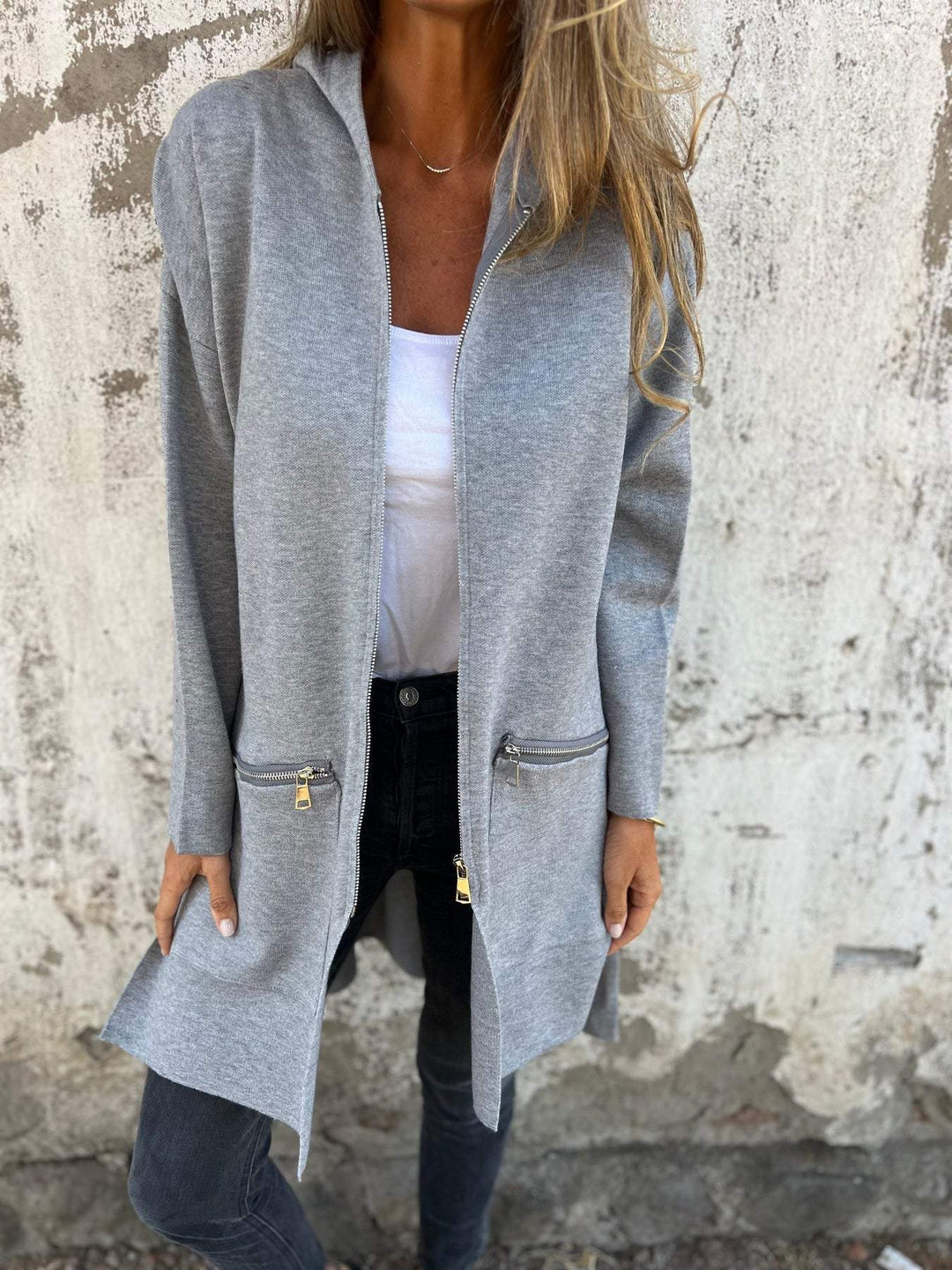Lång Hoodie | Hooded | Loose Fit | Zip Hoodie | Zip Cardigan-Eva Jonsson