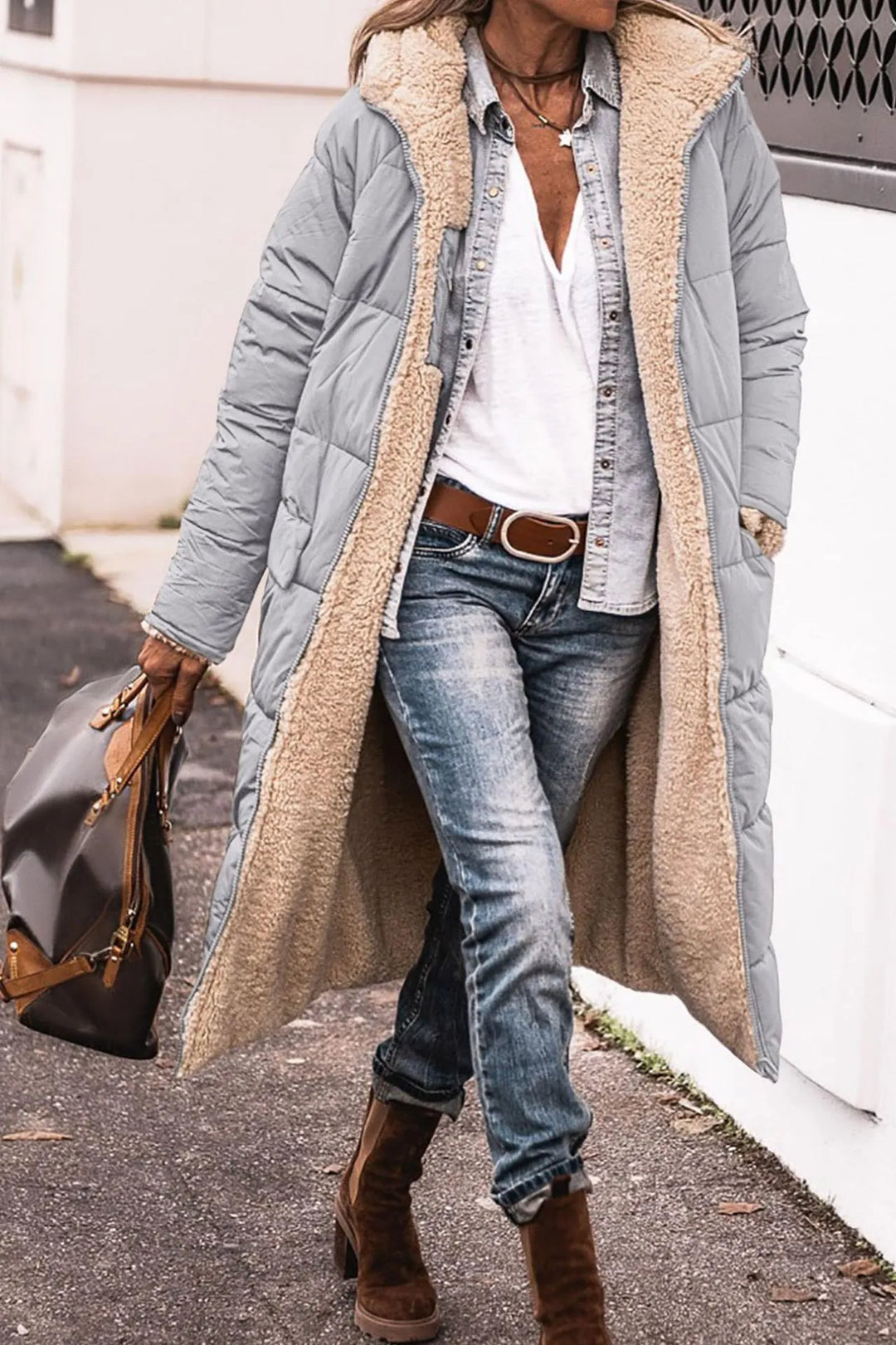 Lång Puffertröja | Hooded | Varm | Fleece fodrad jacka | Vinterjacka för kvinnor-Eva Jonsson