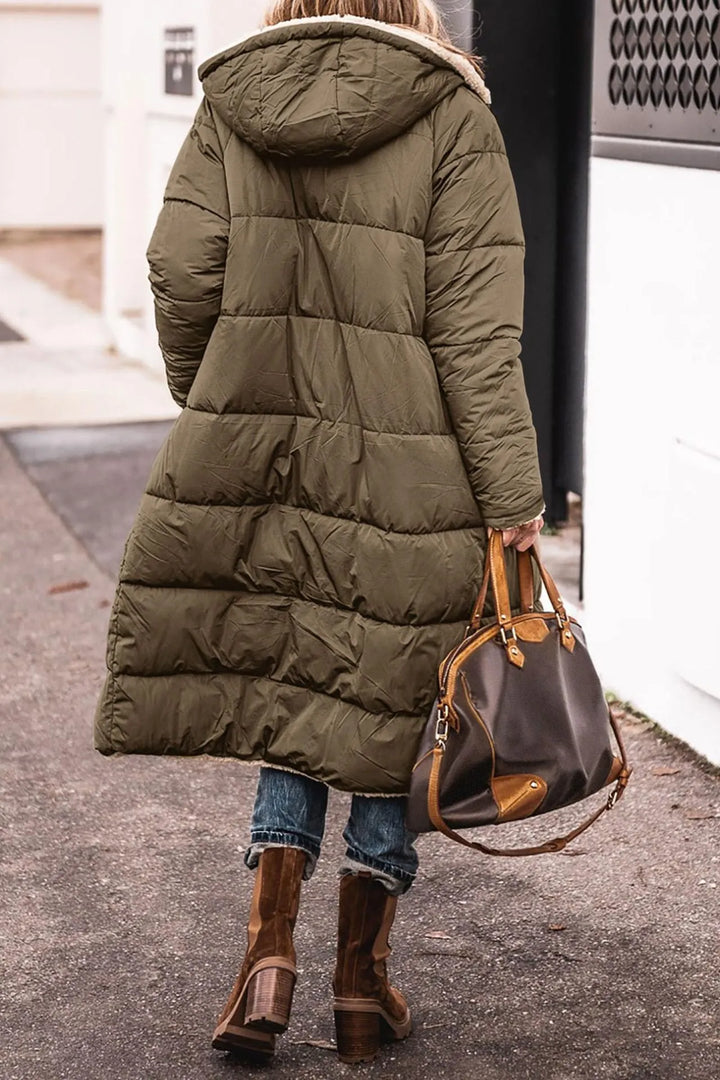 Lång Puffertröja | Hooded | Varm | Fleece fodrad jacka | Vinterjacka för kvinnor-Eva Jonsson
