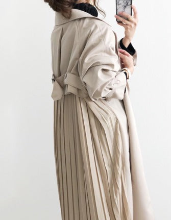 Lång Trench Coat - Enkelknäppt Beige Vattenavvisande Trench Coat för kvinnor-Eva Jonsson