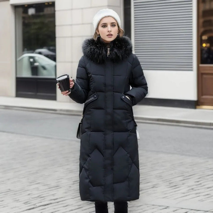 Lång Vinterjacka | Dam Pufferjacka, Pälshuva, Förlängd Längd, Slim Fit-Eva Jonsson