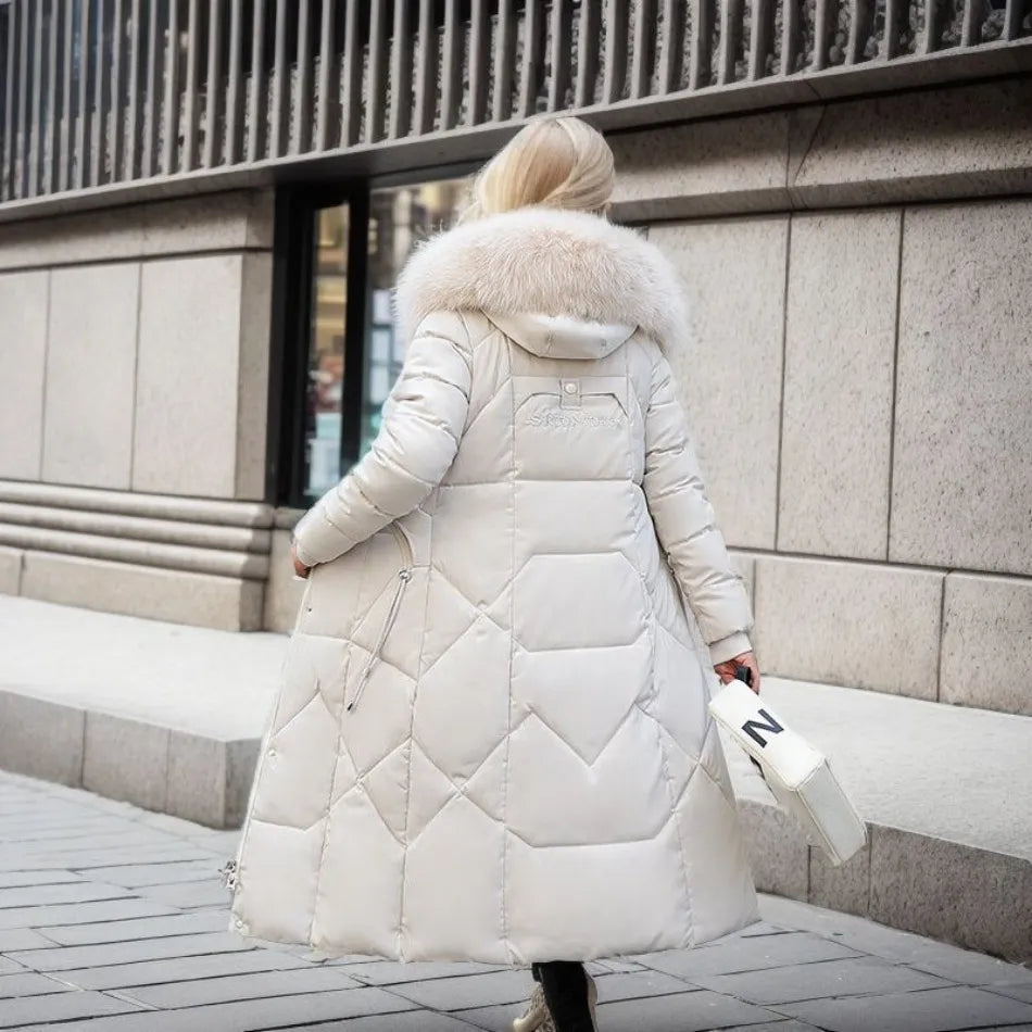 Lång Vinterjacka | Dam Pufferjacka, Pälshuva, Förlängd Längd, Slim Fit-Eva Jonsson
