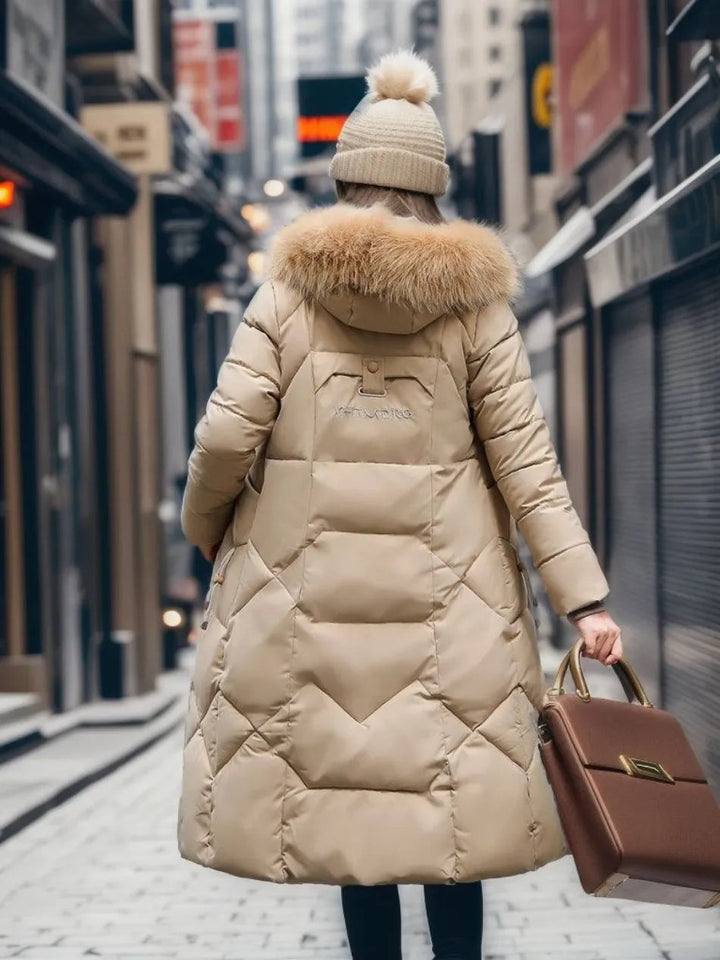 Lång Vinterjacka | Dam Pufferjacka, Pälshuva, Förlängd Längd, Slim Fit-Eva Jonsson