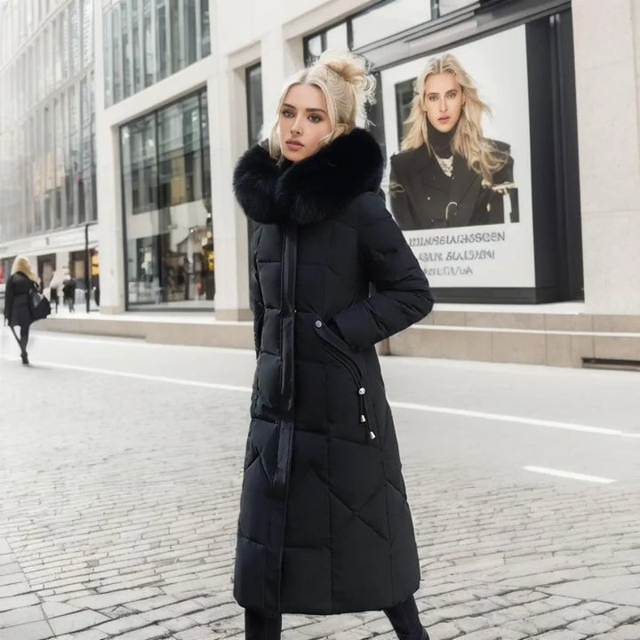 Lång Vinterjacka för Damer - Pälsluva - Smal passform - Lång puffertröja - Vinterjackor för damer-Eva Jonsson