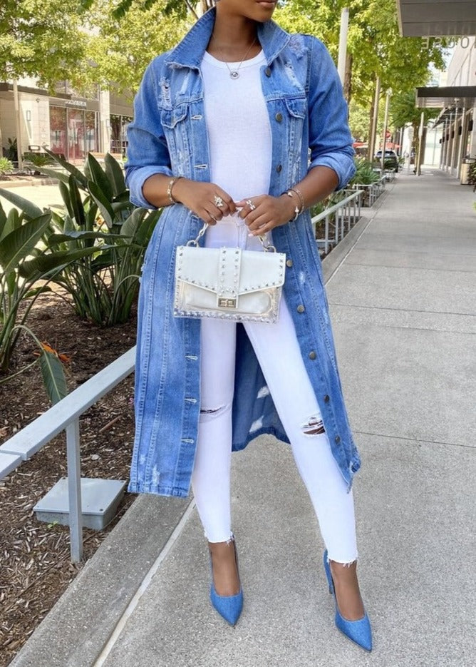 Lång jeansjacka | Rippad | Oversized | Jeansjacka | Jeansjacka för kvinnor-Eva Jonsson